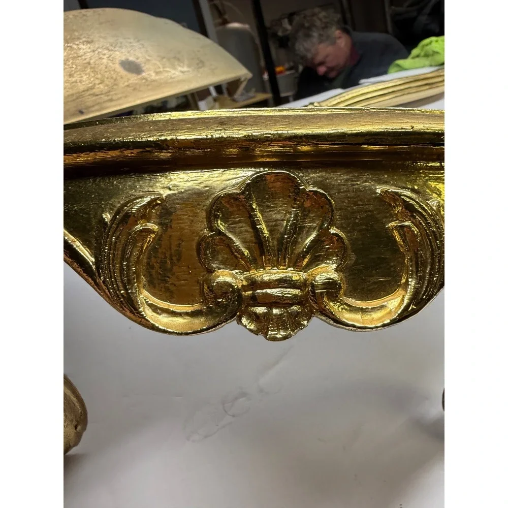 Vintage Gold Ornate Wall Mirror and Matching Console Shelf Set Hollywood Regency